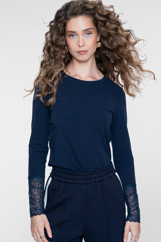 T-shirt lace sleeve - navy