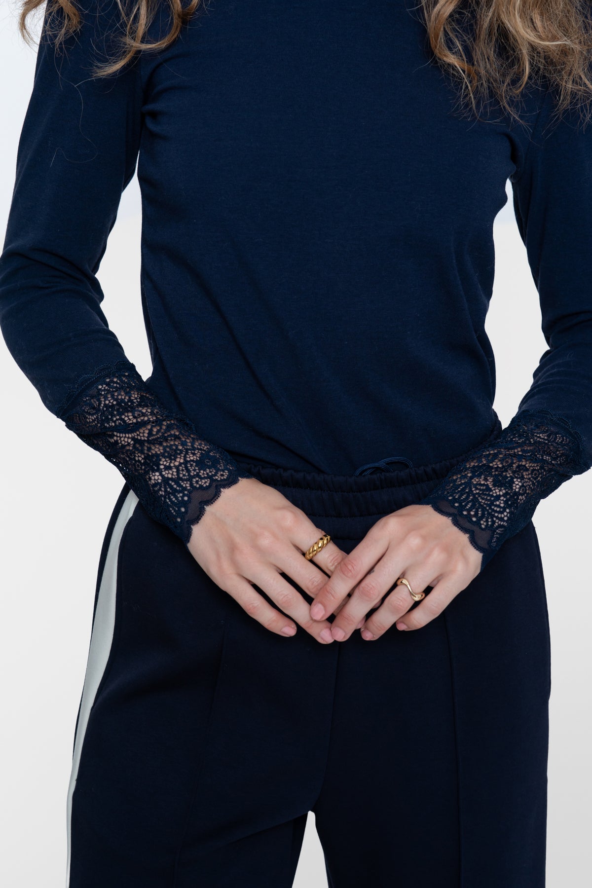 T-shirt lace sleeve - navy