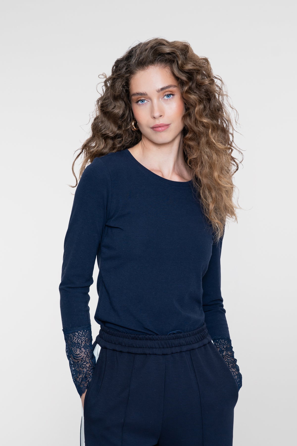 T-shirt lace sleeve - navy