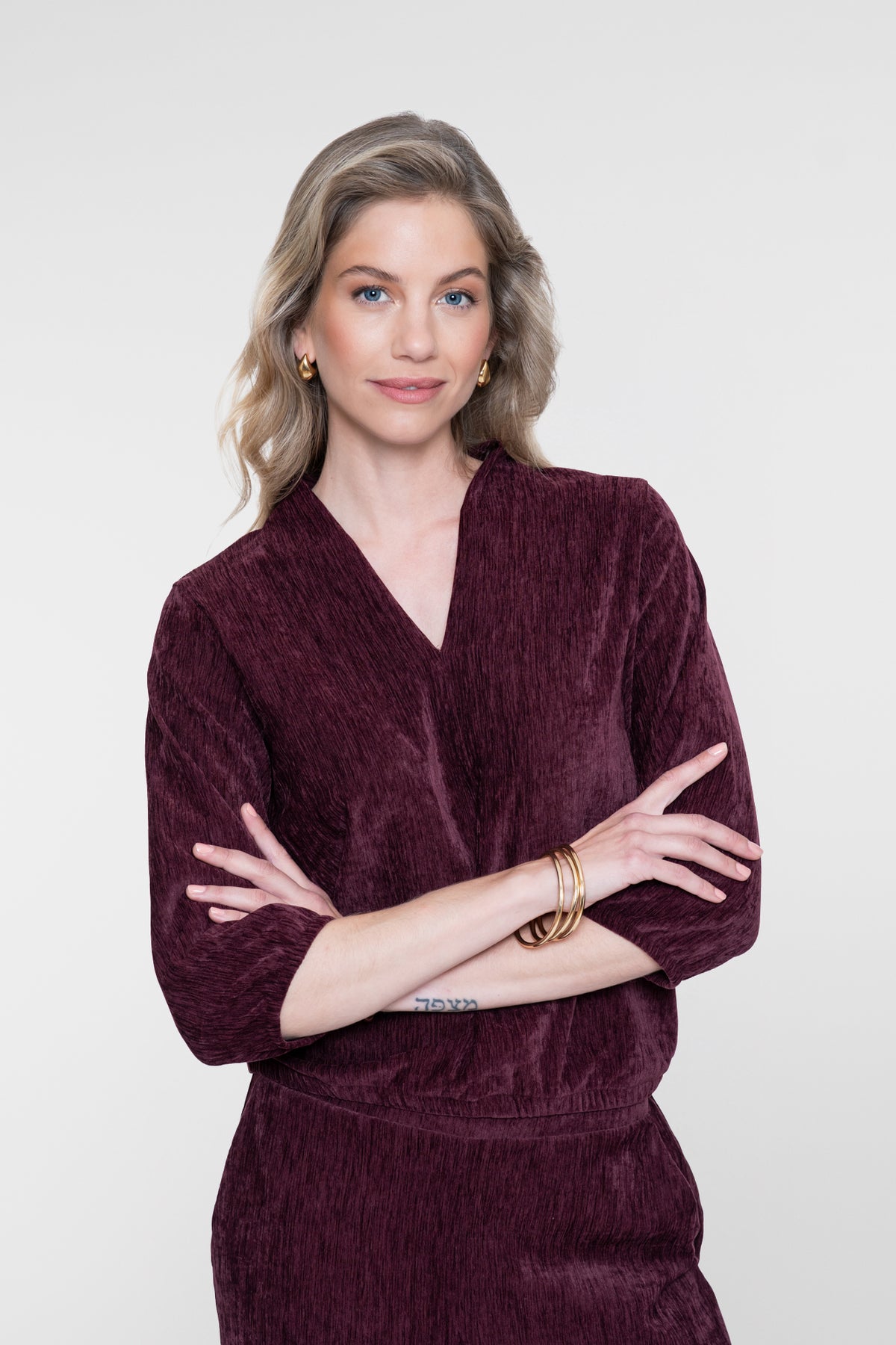 Veloursachtige top V-hals - bordeaux