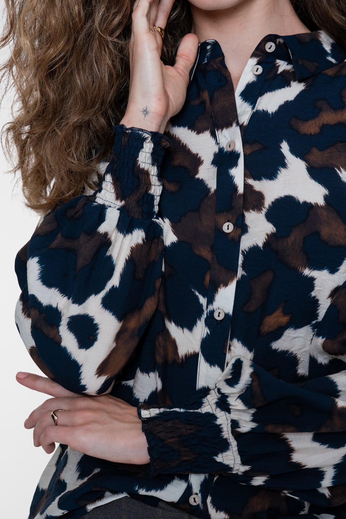 Blouse print - beige/blauw