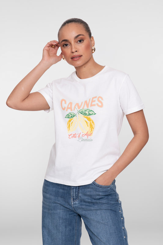 T-shirt lemons Cannes - ecru/oranje