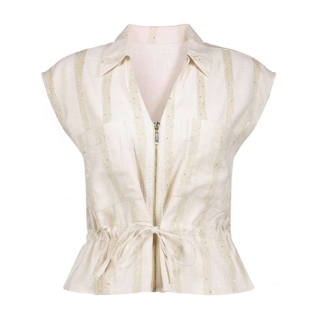 Bloesje kraag peplum - beige