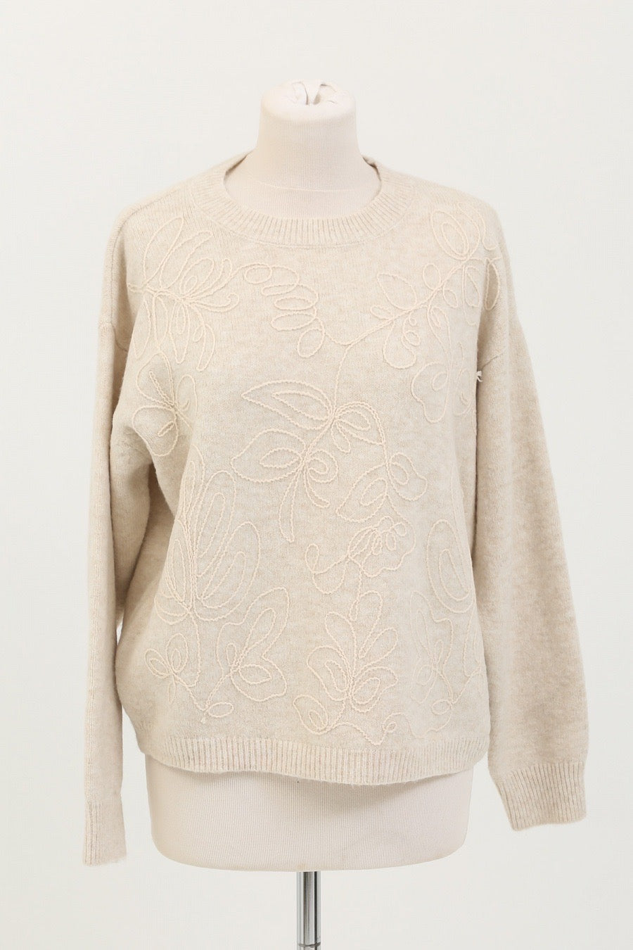 Trui bloemen broderie - beige
