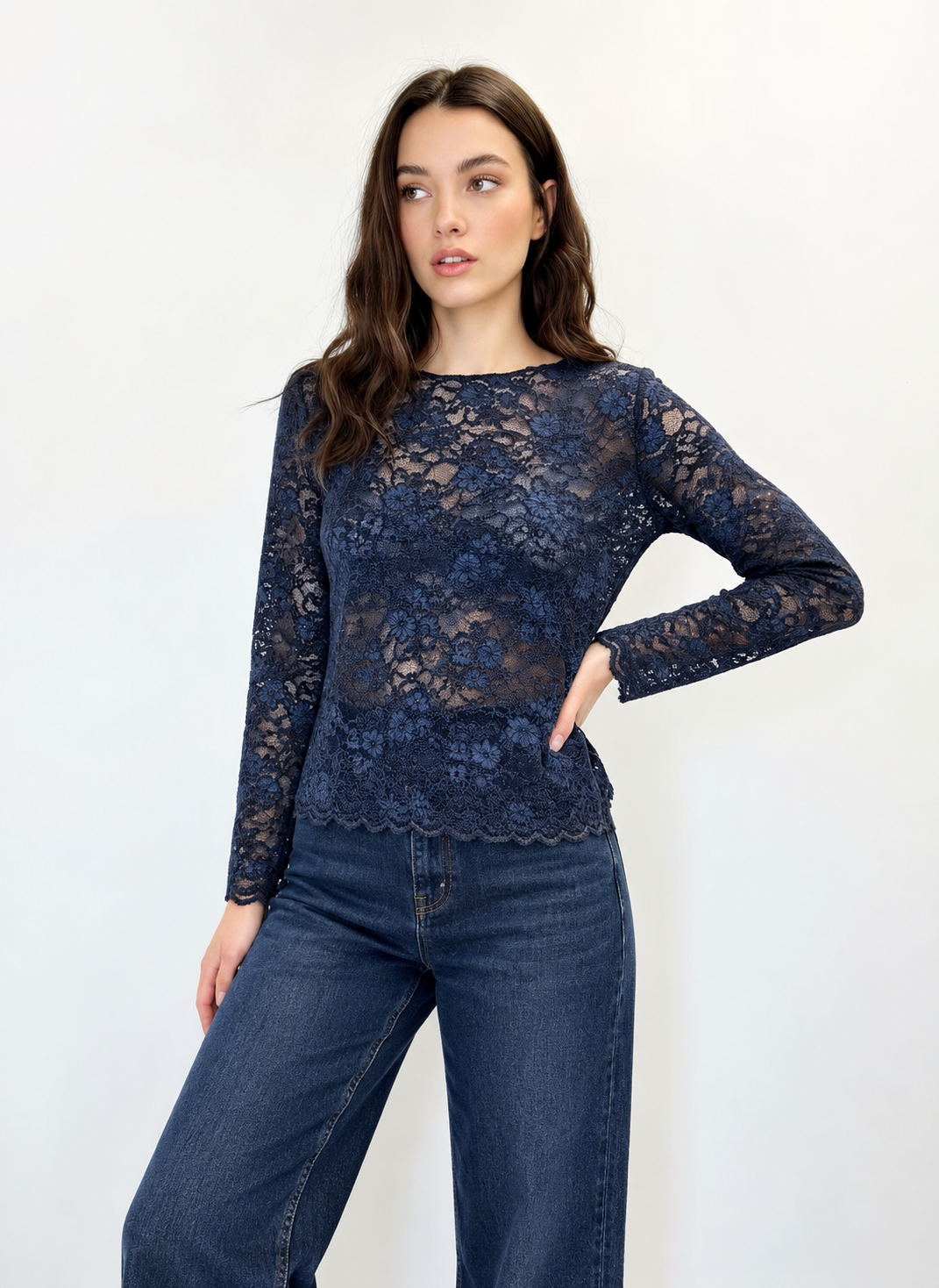 Kanten top - donkerblauw