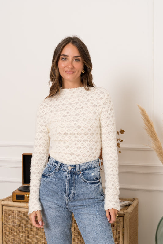 Fluffy lace top - ecru