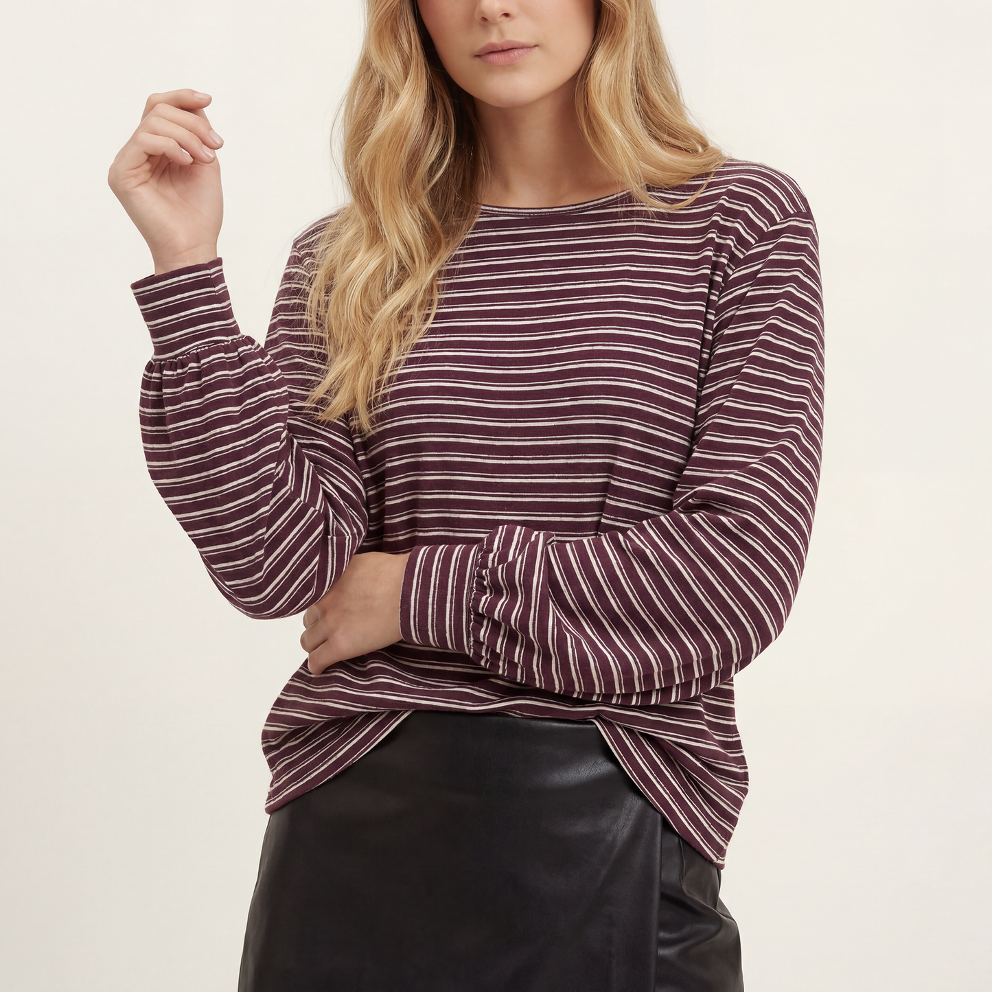 Gestreepte t-shirt - bordeaux/ecru
