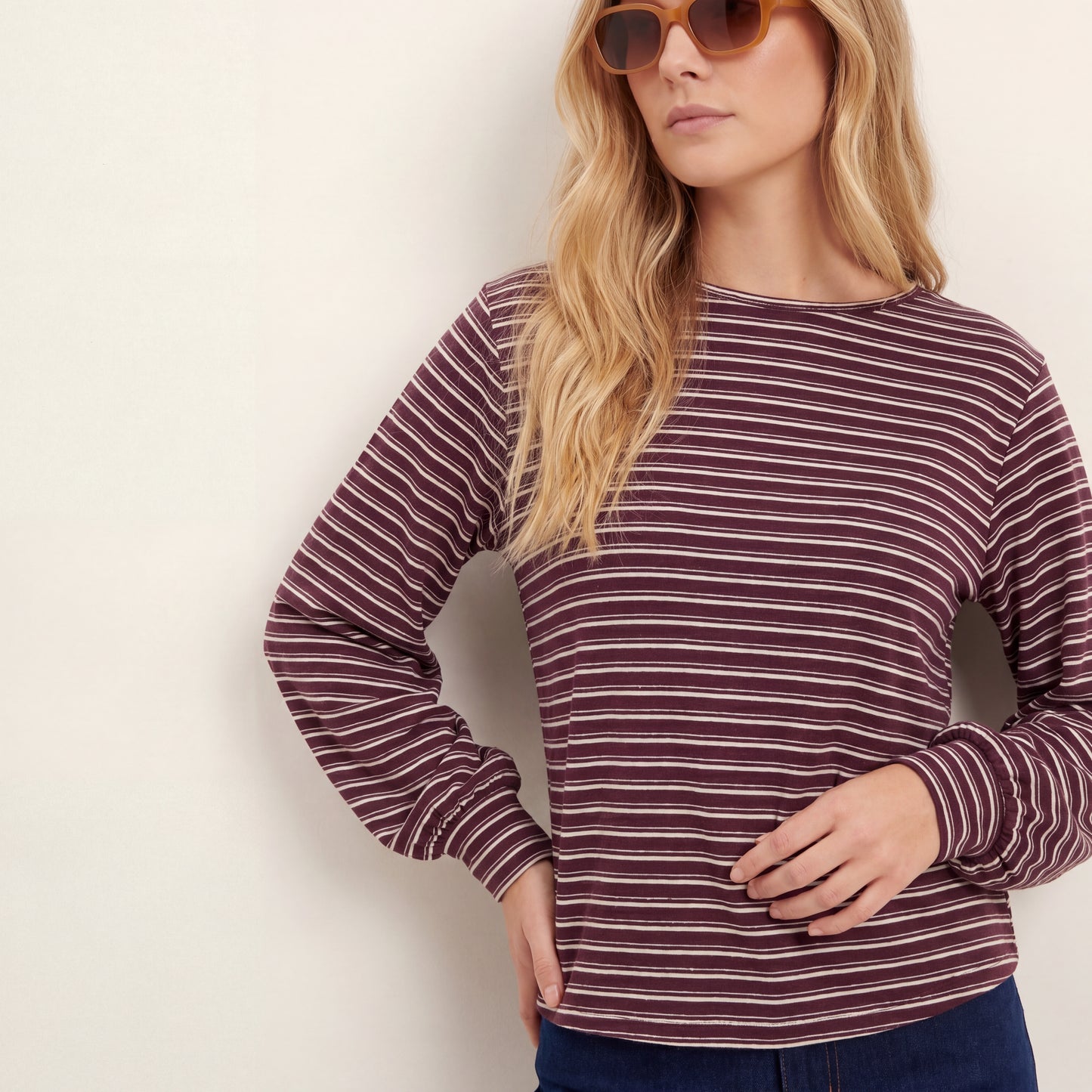 Gestreepte t-shirt - bordeaux/ecru