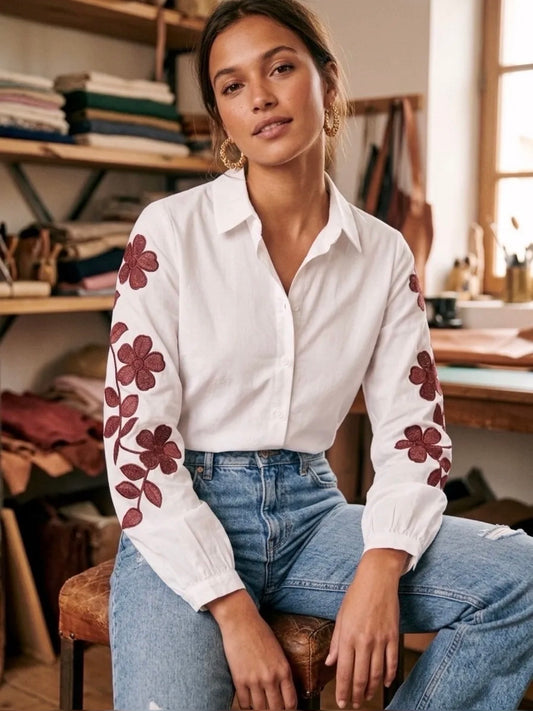 Bloes broderie mouw - wit/bordeaux