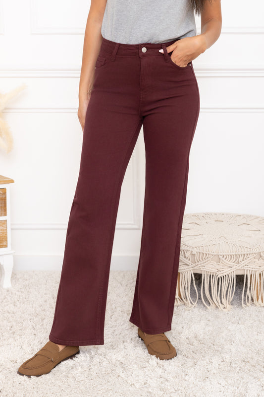 Jeansbroek wide leg - bordeaux 2