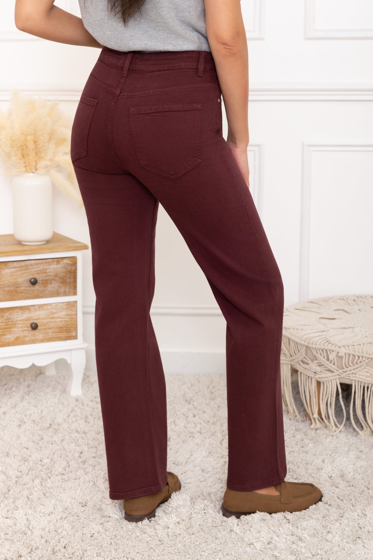 Jeansbroek wide leg - bordeaux 2