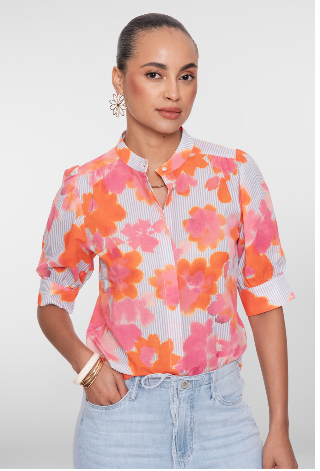 Blouse stripe print - oranje/pink