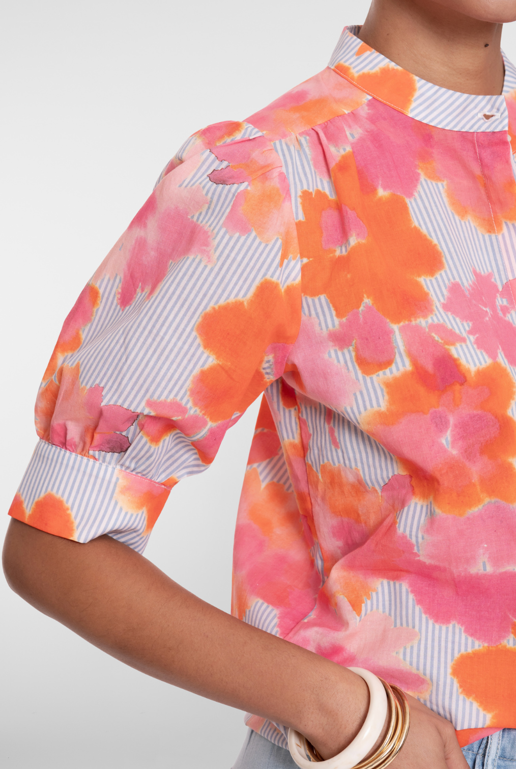 Blouse stripe print - oranje/pink