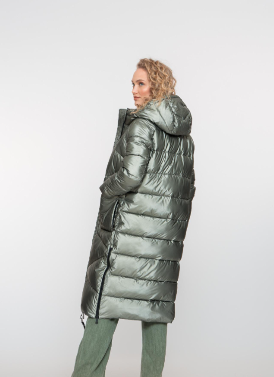 Winterjas met kap - soft green metallic