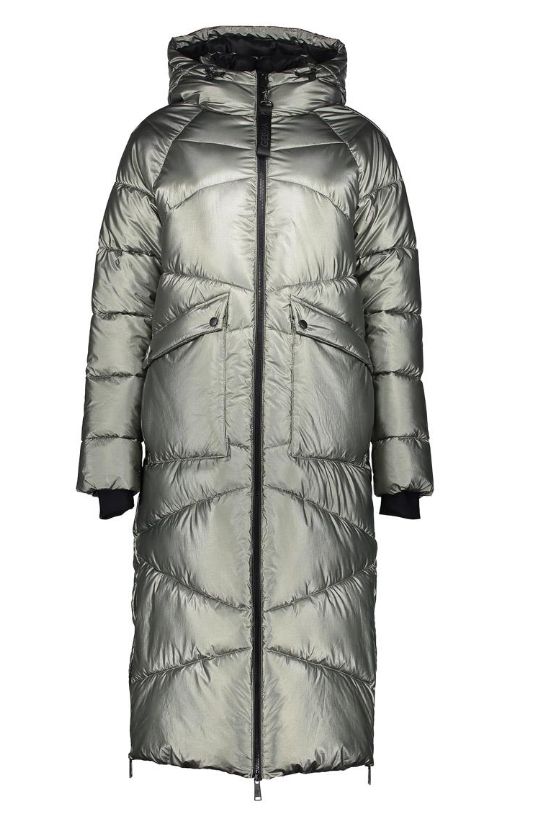 Winterjas met kap - soft green metallic