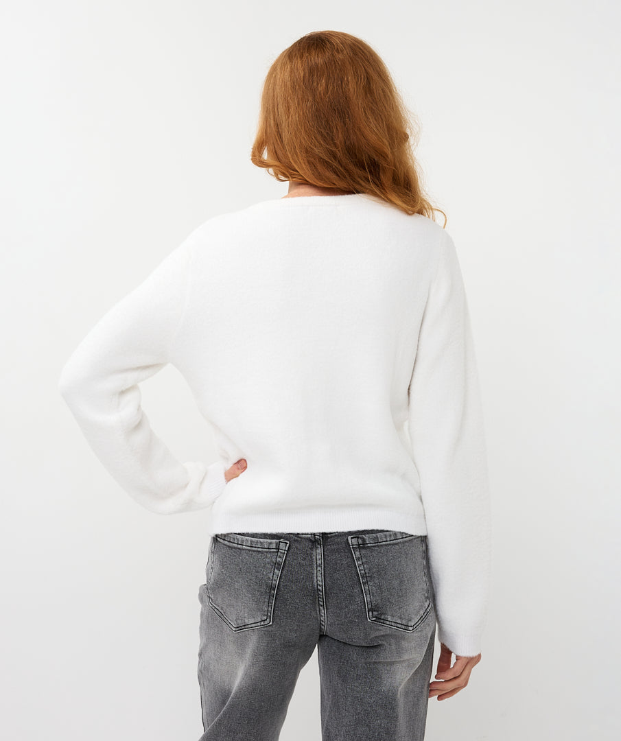 07719 sweater bow button - off white