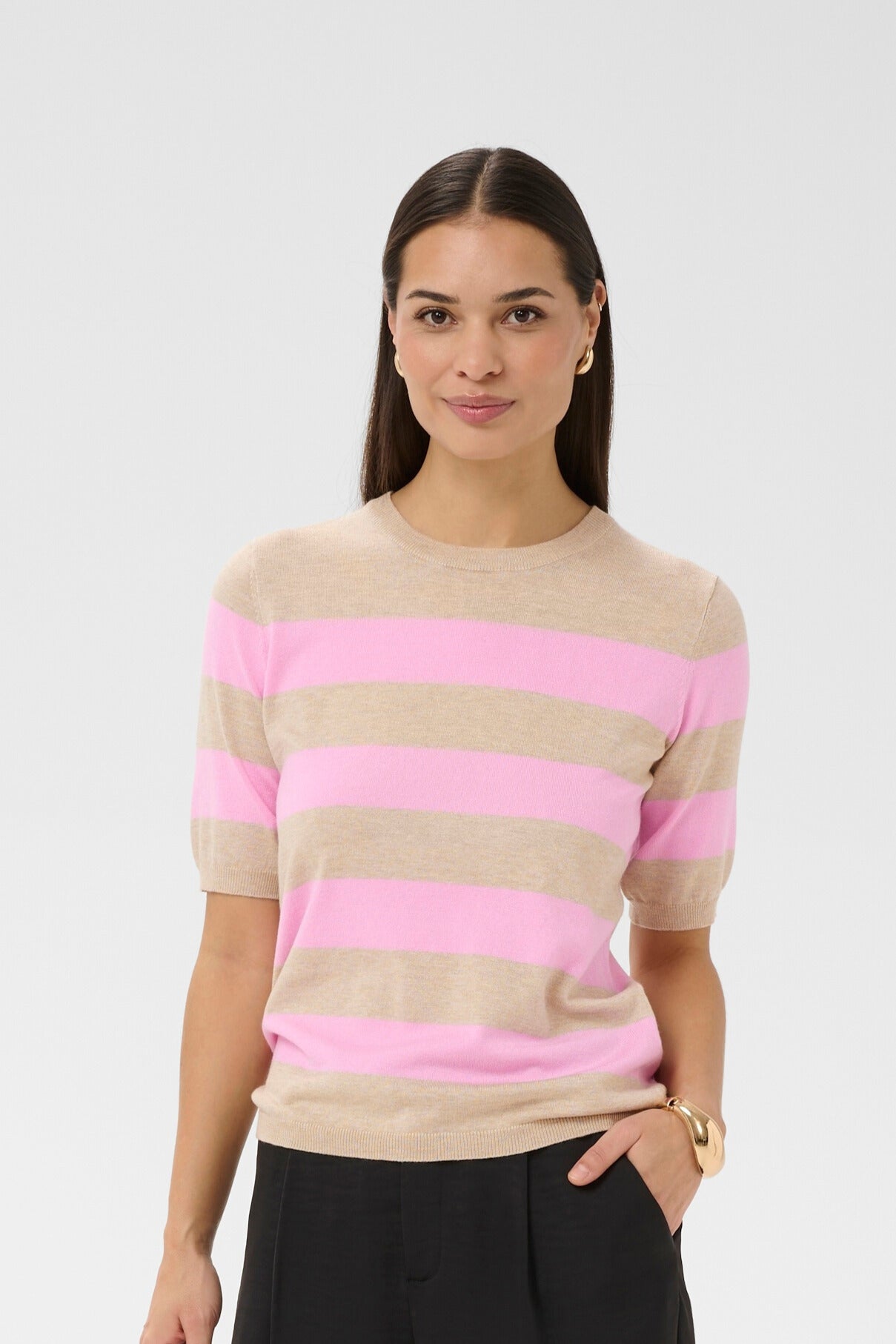 Lizza striped knit - beige/roze