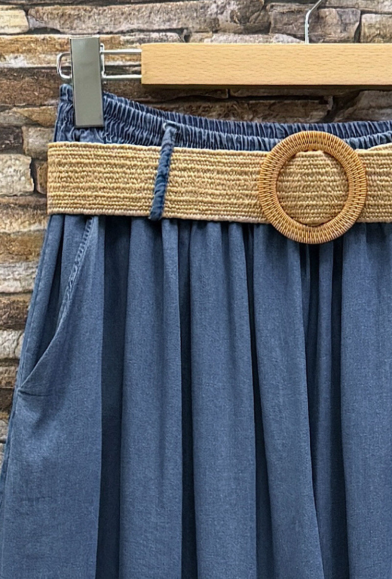 Lange rok met zakken - jeansblauw