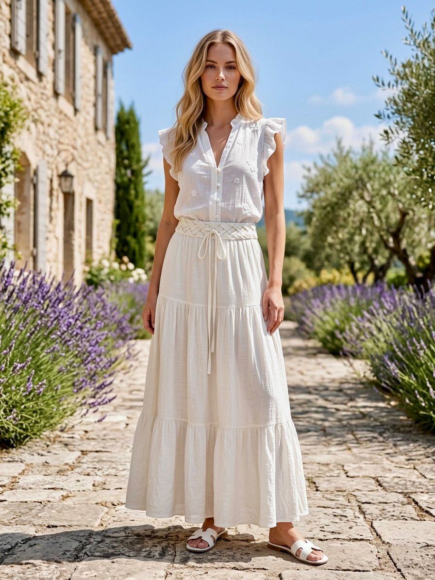 Solenne Maxi Rok - ecru