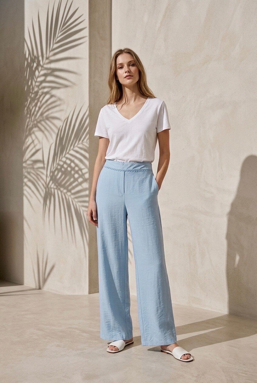 Aveline Wide Leg Broek – Lichtblauw