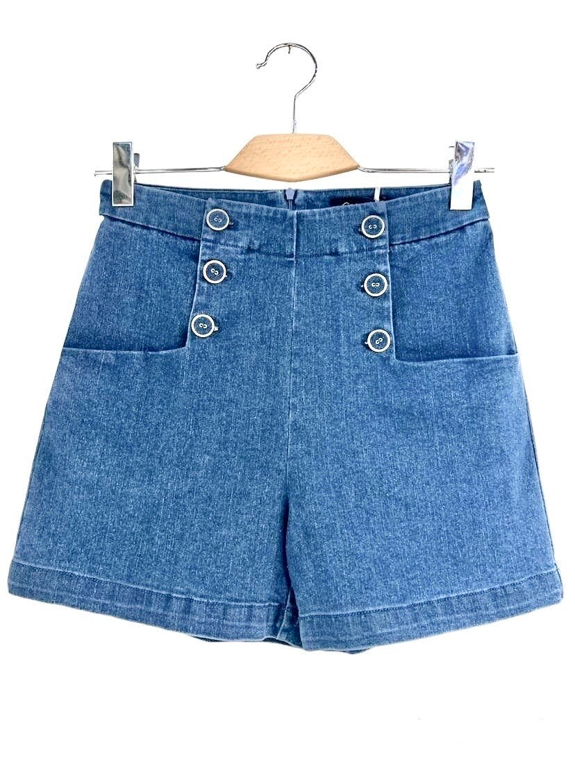 Short met knopen - blauw